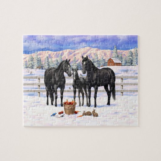 Puzzle Chevaux Du Quartier Noir En Neige (Horizontal)
