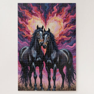 Puzzle Chevaux frison silhouette dramatique d'amour