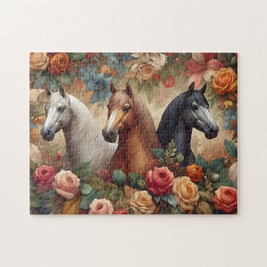 Puzzle Chevaux Roses Vintage (Horizontal)
