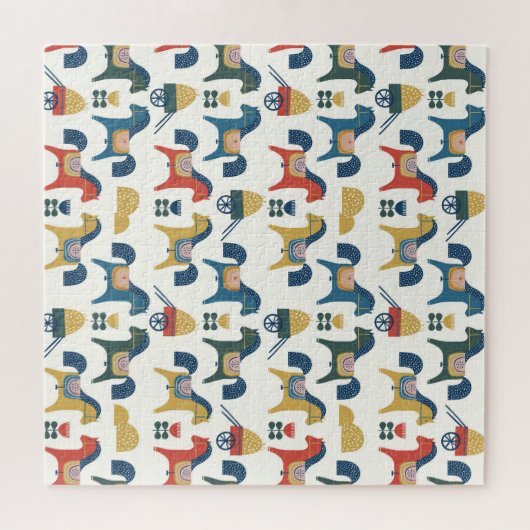 Puzzle Chevaux scandinaves : Art populaire coloré (Horizontal)