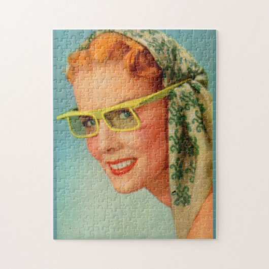 Puzzle cheveux rouges, lunettes de soleil jaune citron (Vertical)