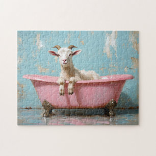 Puzzle Chèvre dans une baignoire rose