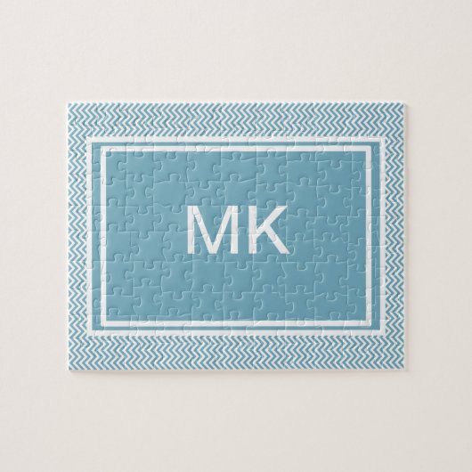 Puzzle Chevron bleu avec Monogramme (Horizontal)