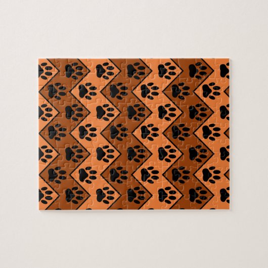 Puzzle Chevron Orange Brown Avec Motif Paw Chien (Horizontal)