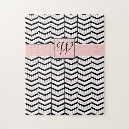 Puzzle Chevron Rose Blush Noir et Blanc (Vertical)