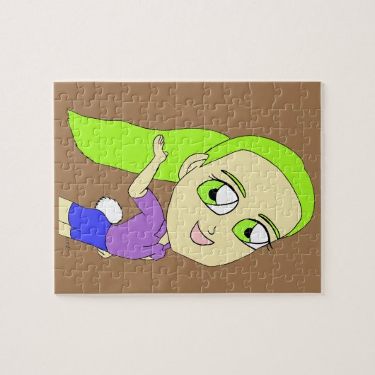 Puzzle chibi girl with a bunny tail   button (Horizontal)