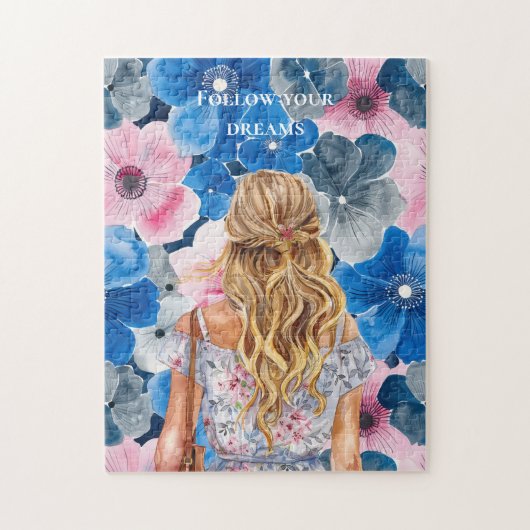 Puzzle Chic Pink Blue Summer Floral Blond Girl (Vertical)