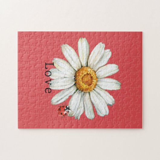 Puzzle Chic Red White Daisy Flower Ladybug (Horizontal)
