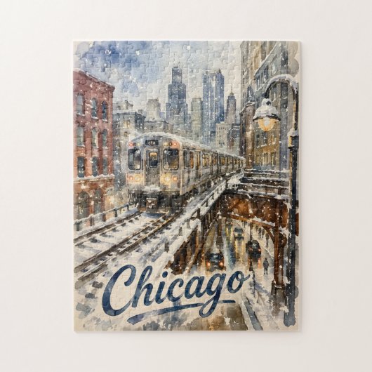 Puzzle Chicago El Train in the Winter Snow (Vertical)