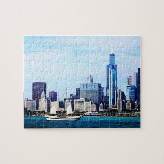 Puzzle Chicago IL - Schooner contre Chicago Skyline (Horizontal)
