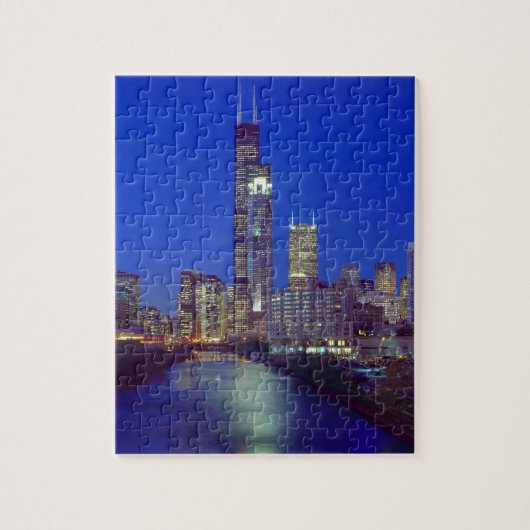 Puzzle Chicago, Illinois, Skyline la nuit avec Chicago (Vertical)
