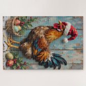 Puzzle Chicken Guarding Christmas Eggs Rustic Hat (Horizontal)