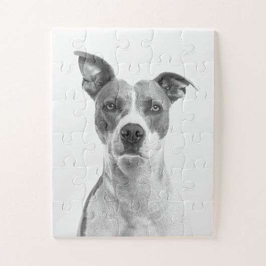 Puzzle Chien À Cheveux Courte En Gris (Noir & Blanc) (Vertical)