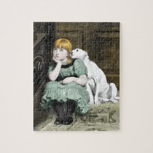 Puzzle Chien Adoring Girl Victorian Peinture (Vertical)