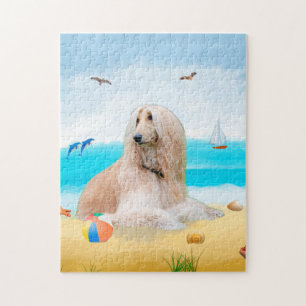 Puzzle chien afghan sur la plage