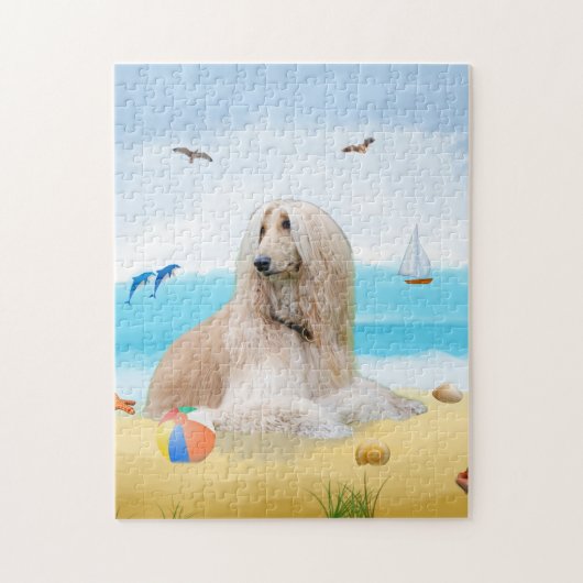Puzzle chien afghan sur la plage (Vertical)