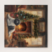 Puzzle Chien Assis Devant Un Arbre De Noël (Horizontal)