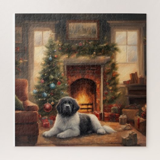 Puzzle Chien Assis Devant Un Arbre De Noël (Vertical)