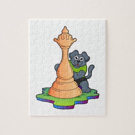 Puzzle Chien aux échecs avec pièce d'échecs Queen (Vertical)