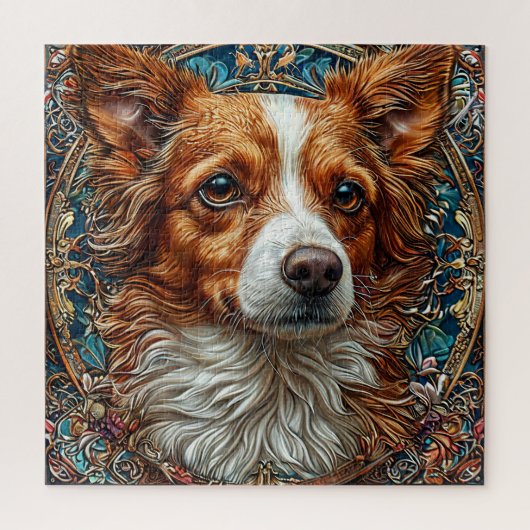 Puzzle Chien avec fond décoratif orné (Vertical)