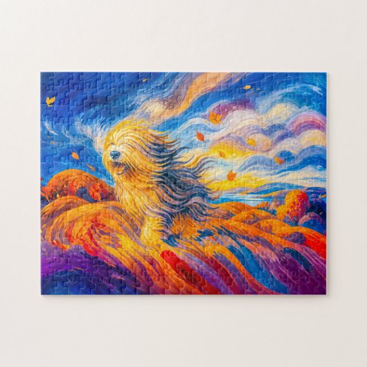 Puzzle Chien avec fourrure ébouriffée sur une colline aut (Horizontal)