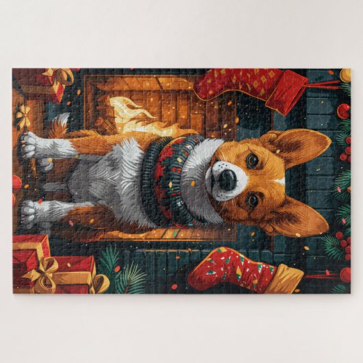 Puzzle Chien Basenji Avec Cheminée Cadeaux De Noël (Horizontal)