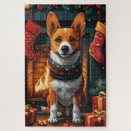 Puzzle Chien Basenji Avec Cheminée Cadeaux De Noël (Vertical)