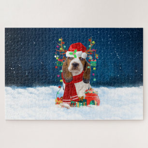 Puzzle Chien Basset Hound avec des cadeaux de Noël