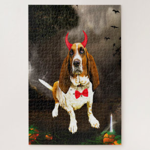 Puzzle Chien Basset Hound en costume d'Halloween