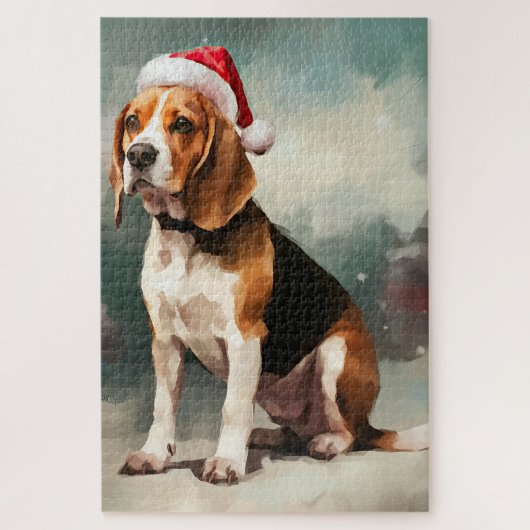 Puzzle Chien beagle à Noël de neige (Vertical)