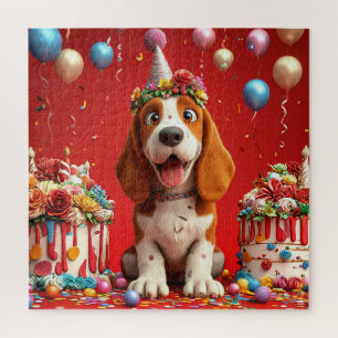 Puzzle Chien Beagle Adorable Célébrant un Anniversaire