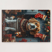 Puzzle Chien beagle avec cadeaux de Noël cheminée (Horizontal)