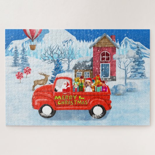 Puzzle Chien beagle dans la livraison de Noël Camion neig (Horizontal)