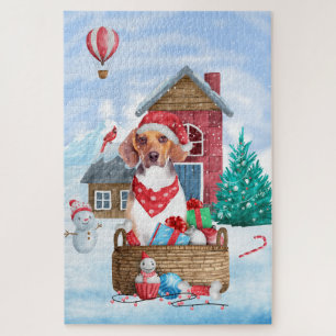 Puzzle Chien beagle dans la neige Maison de Chien de Noël
