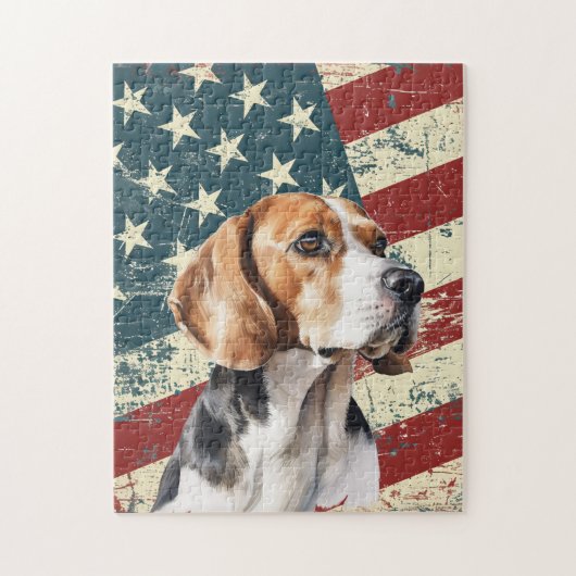 Puzzle Chien Beagle Drapeau Américain Grunge (Vertical)