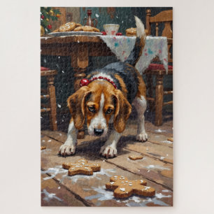 Puzzle Chien Beagle traquant le pain d'épice Noël Fun Art