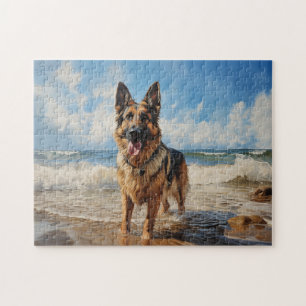 Puzzle Chien berger allemand à la plage