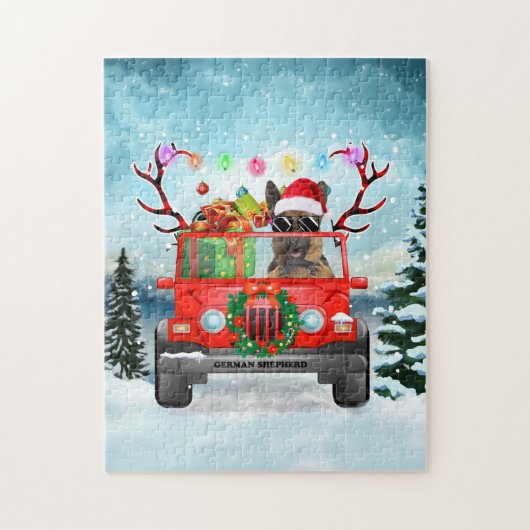 Puzzle Chien berger allemand avec cadeaux de Noël (Vertical)
