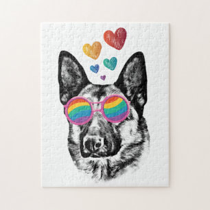 Puzzle Chien berger allemand avec coeur Saint-Valentin