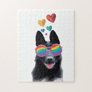 Puzzle Chien berger allemand avec coeur Saint-Valentin