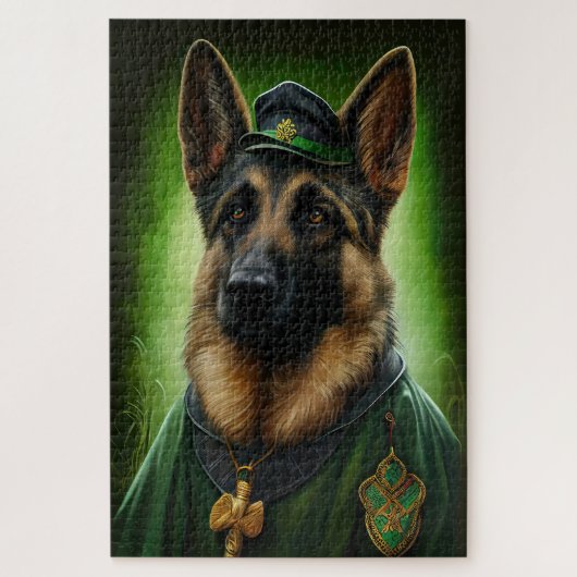 Puzzle Chien berger allemand en tenue de jour St. Patrick (Vertical)