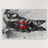 Puzzle Chien Berger Allemand Nœud Rouge de la Saint-Valen (Horizontal)