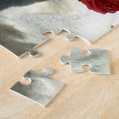 Puzzle Chien blanc avec rose (Côté)