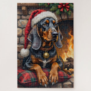 Puzzle Chien Bluetick Coonhound Lodge Noël Cozy