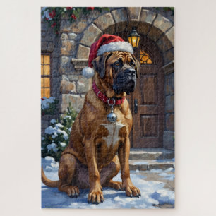 Puzzle Chien Bullmastiff Gardien du Manoir de Noël Art