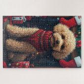 Puzzle Chien Caniche Avec Cheminée De Cadeaux De Noël (Horizontal)