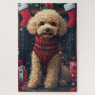 Puzzle Chien Caniche Avec Cheminée De Cadeaux De Noël
