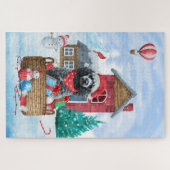 Puzzle Chien Caniche Dans Maison De Noël Enneigée (Horizontal)