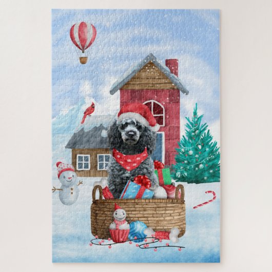 Puzzle Chien Caniche Dans Maison De Noël Enneigée (Vertical)
