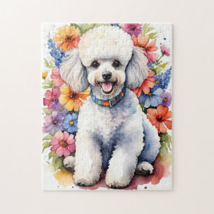 Puzzle Chien Caniche Heureux Aquarelle Colorée